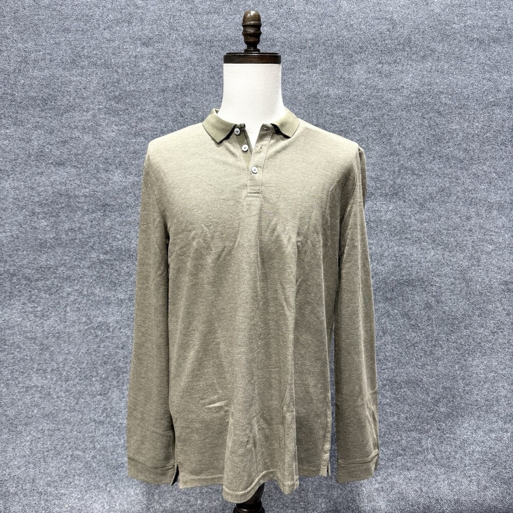 ZIP Mens XL Long Sleeve Polo Shirt Military Olive Green Heather Casual NWT
